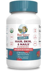 MaryRuth Organics Hair, Skin & Nails gummies with biotin and vitamins C & E, strawberry flavor, 60 count.
